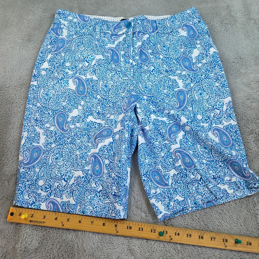 Talbots Perfect Short Womens Sz 10 Paisley Print Bermuda Shorts Blue and White